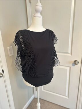 Express Lace Trim Black Bodysuit